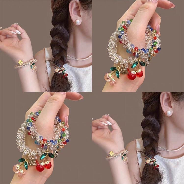 Colorful hair tie for women, 2025 new style, retro charm, beaded hair ring, high-end and elegant hair band for tying hair.