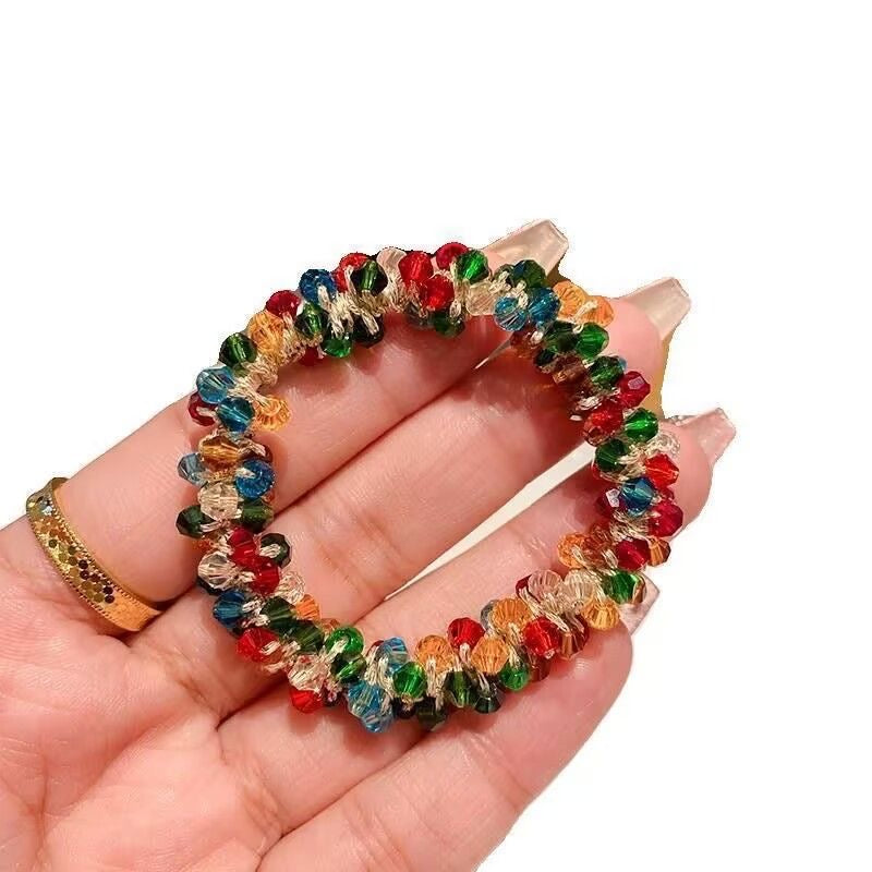 Colorful imitation crystal beaded hairband, fashionable and versatile, suitable for all kinds of hairstyles. Girls' ponytail hair elastic band, new style.